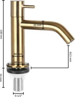 Differnz Wastafelkraan Gebogen – Kraan Koud Water – Toiletkraan – Mat Goud -Badkamerproducten Winkel 928x1200 6