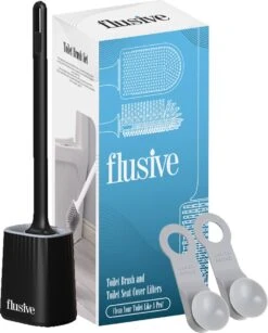 Flusive WC Borstel Met Houder Inclusief Ophangsysteem - Siliconen Toiletborstel - 2 Lifters - Flexibel - Zwart