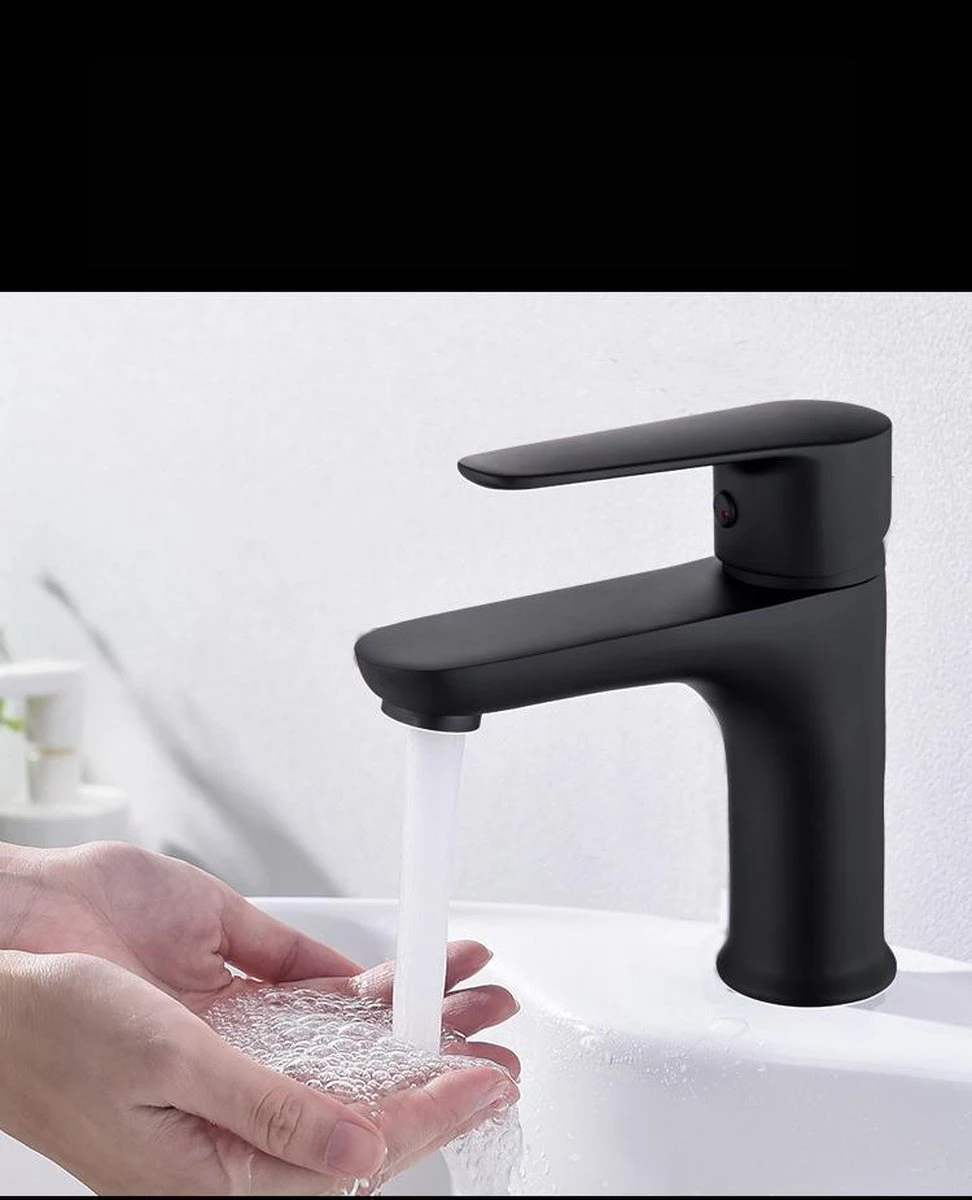 Inspire Badkamer Kraan Zwart Inclusief Aansluitingen - Wastafel Kraan - Zwart Chroom 5 Inspire Badkamer Kraan Zwart Inclusief Aansluitingen - Wastafel Kraan - Zwart Chroom - Afbeelding 3