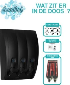 Aquathof, Zeepdispenser, Mat Zwart, 3 Kamer, 3 Reservoirs, 3x350ml, Hangend, Wandmontage -Badkamerproducten Winkel 998x1200 3