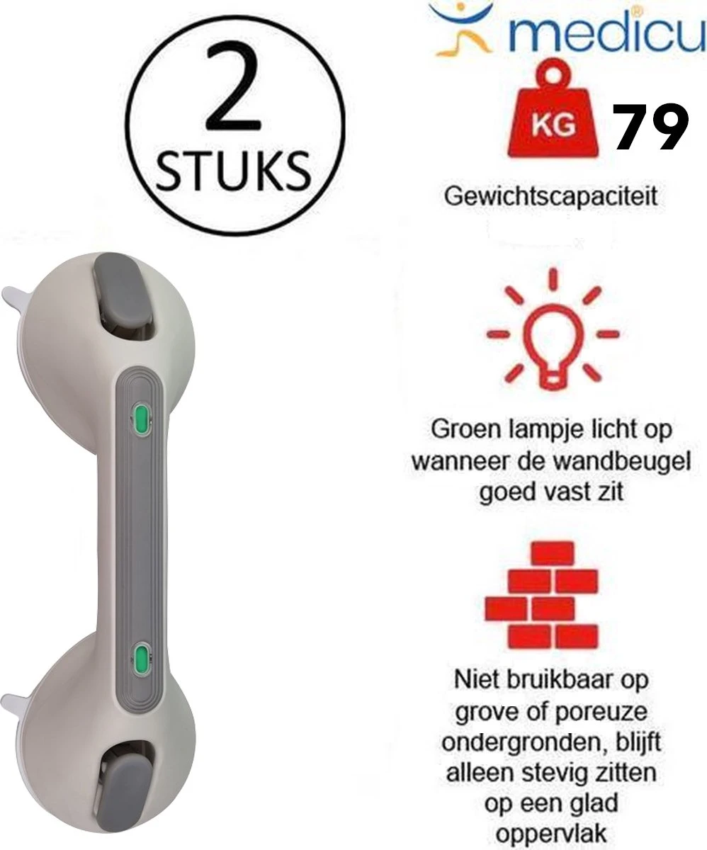 2 Stuks Supersterke Veiligheidsgrepen Voor Badkamer Douche, Bad, Toilet Met Sterke Zuignappen 4 2 Stuks Supersterke Veiligheidsgrepen Voor Badkamer Douche, Bad, Toilet Met Sterke Zuignappen - Afbeelding 2